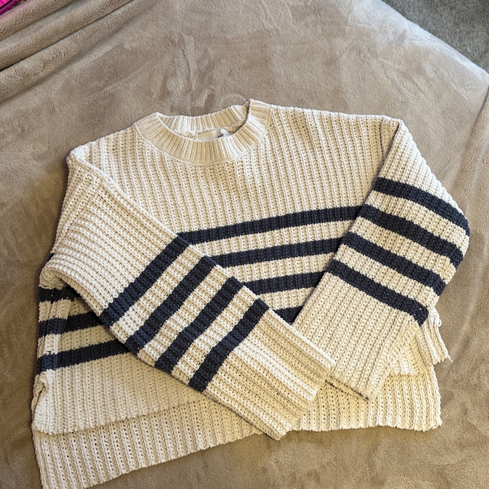 Pink Rose Cream and Black Striped Sweater